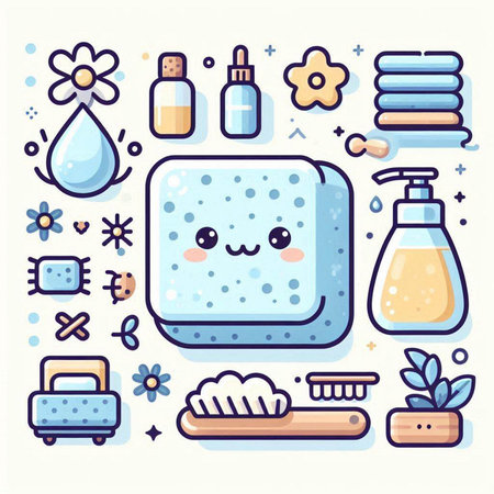 Cute cartoon bath accessories. Vector illustration in a flat style.のイラスト素材