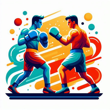 Boxing competition, two men in red and blue gloves, vector illustrationのイラスト素材