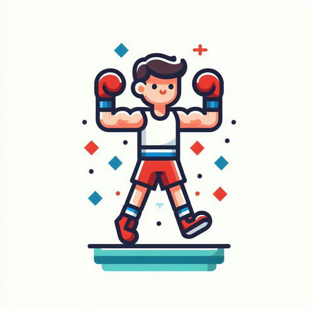 Boxing, vector illustration in flat style. Isolated on white background.のイラスト素材