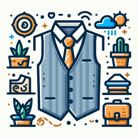 Business man suit flat line icon on white background. Vector illustration.のイラスト素材