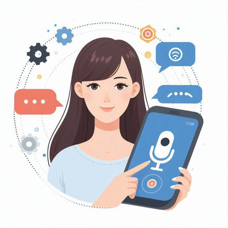 Young woman with a smartphone and social media icons. Vector illustration.のイラスト素材