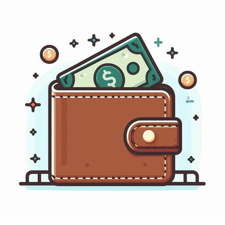 Wallet with money. Vector illustration in flat cartoon style. Isolated on white background.のイラスト素材