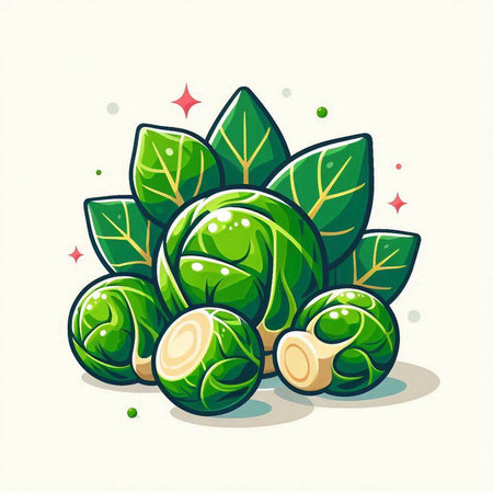 Brussels sprouts with leaves isolated on white background. Vector illustration.のイラスト素材