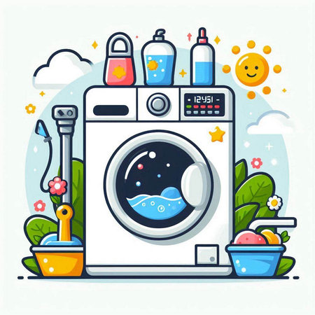 Laundry concept. Laundry service. Washing machine. Vector illustrationのイラスト素材