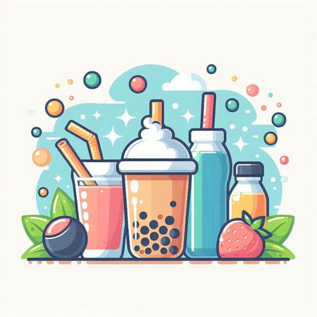 Vector illustration of a set of smoothies and cocktails in flat style.のイラスト素材