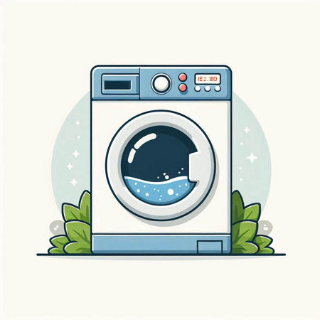 Washing machine with clean water. Vector illustration in cartoon style.のイラスト素材