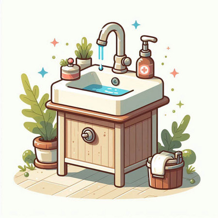 Vector illustration of a Bathroom with a sink and a tap.のイラスト素材