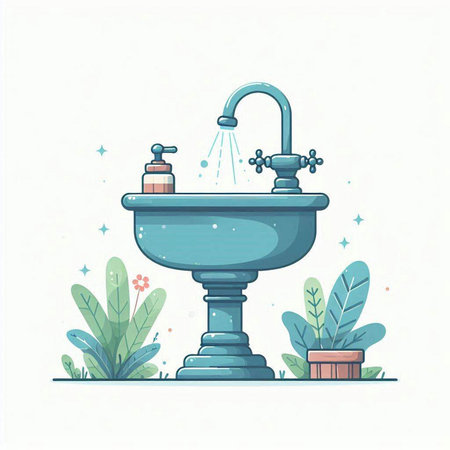 Hand drawn vector illustration of a washbasin with a tap.のイラスト素材