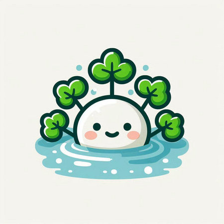 Illustration of a cute water lily in a pond - vectorのイラスト素材