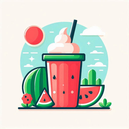 Watermelon smoothie in a glass with a straw. Vector illustration.のイラスト素材