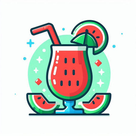 Refreshing watermelon cocktail in a glass with a straw. Vector illustration.のイラスト素材