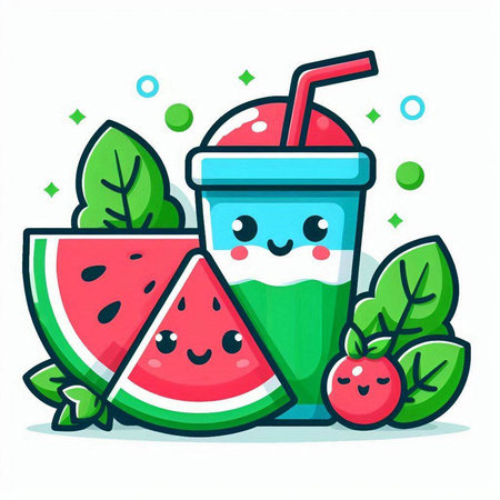 Cute watermelon smoothie in a glass. Vector illustration.のイラスト素材