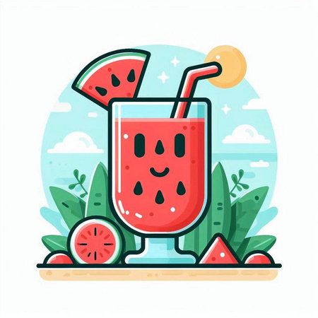 Watermelon smoothie in a glass with a straw. Vector illustration.のイラスト素材