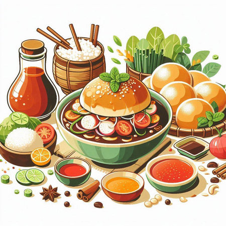 Illustration of Chinese cuisine, food and drink. Vector illustration.のイラスト素材