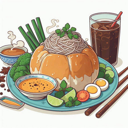Illustration of a bowl of soup with a pumpkin and chopsticksのイラスト素材