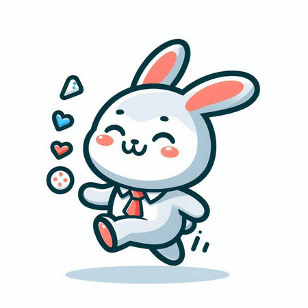 Cute cartoon rabbit running on a white background. Vector illustration.のイラスト素材