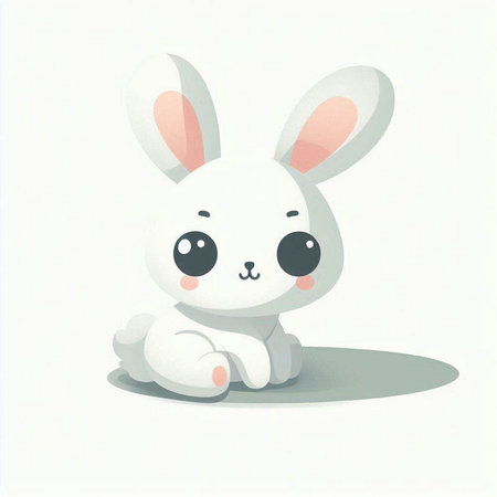 Cute cartoon white rabbit sitting on the floor. Vector illustration.のイラスト素材