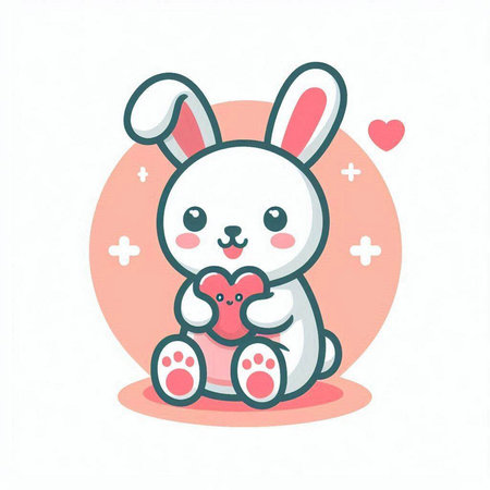 Cute rabbit with heart. Happy Valentines day. Vector illustrationのイラスト素材
