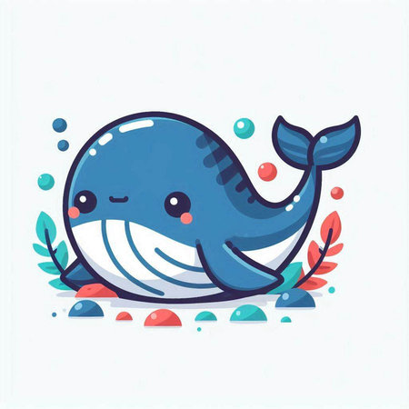 Cute cartoon whale. Vector illustration of a cute blue whale.のイラスト素材