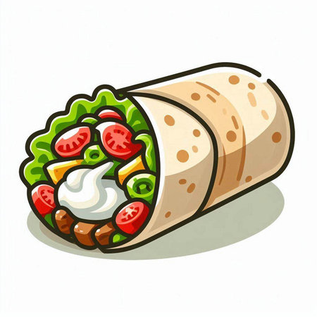 Illustration of a roll with meat and vegetables on a white backgroundのイラスト素材