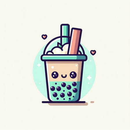 Cute bubble tea in cup. Vector illustration in flat style.のイラスト素材