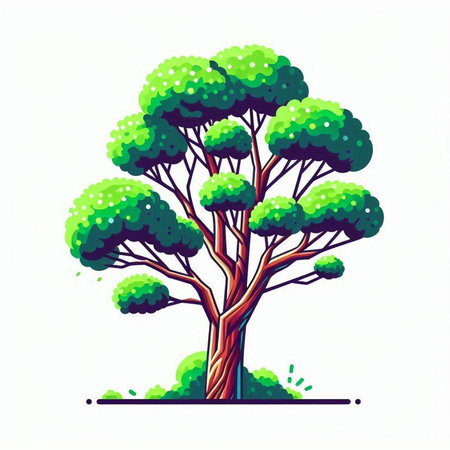 Vector illustration of green tree isolated on white background. Cartoon style.のイラスト素材