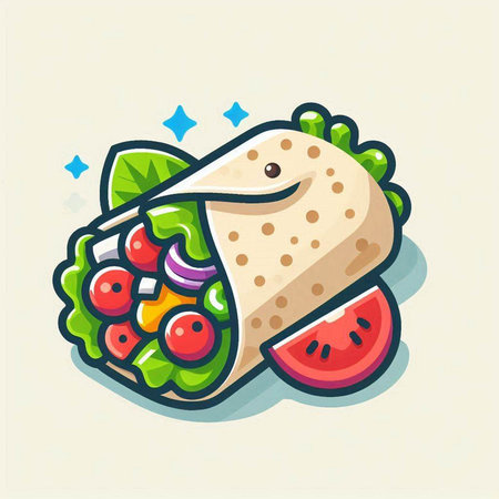 Vector illustration of a tortilla with lettuce, tomato and cucumberのイラスト素材