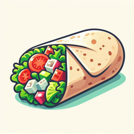 delicious mexican burrito with vegetables and cheese vector illustrationのイラスト素材