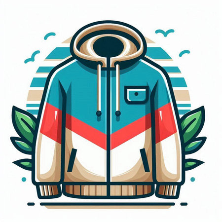 Vector illustration of a winter jacket on a background of blue sky.のイラスト素材