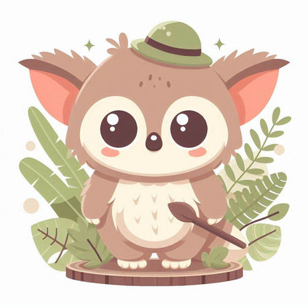 Cute little koala with hat and broom. Vector illustration.のイラスト素材