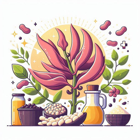 Vector illustration of natural organic cosmetics with flowers, leaves and seeds.のイラスト素材