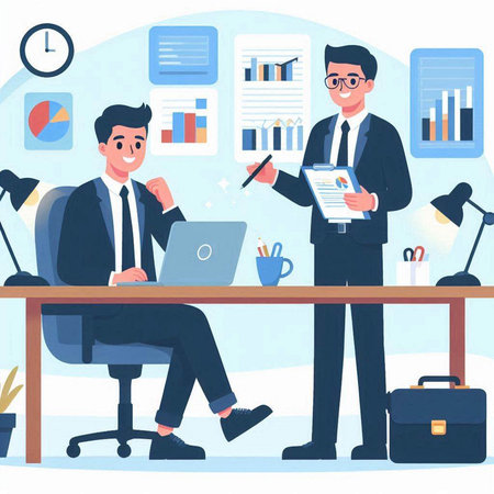 Businessman working in office. Vector illustration in flat cartoon style.のイラスト素材