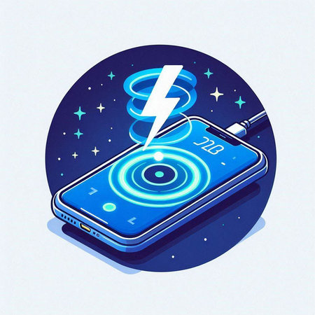 Smartphone charging with lightning on the screen. 3D isometric vector illustration.のイラスト素材