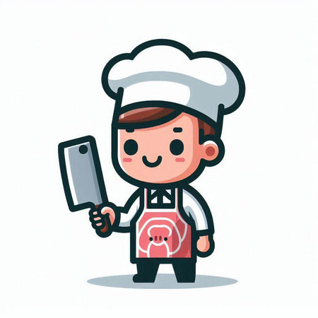 Cartoon chef with a knife in his hand. Vector illustration.のイラスト素材