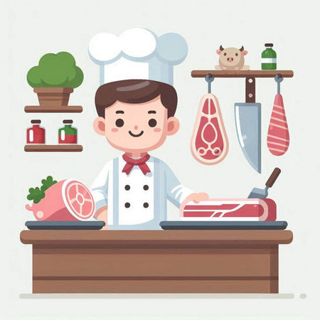 Chef at work. Cute cartoon character. Vector illustration.のイラスト素材