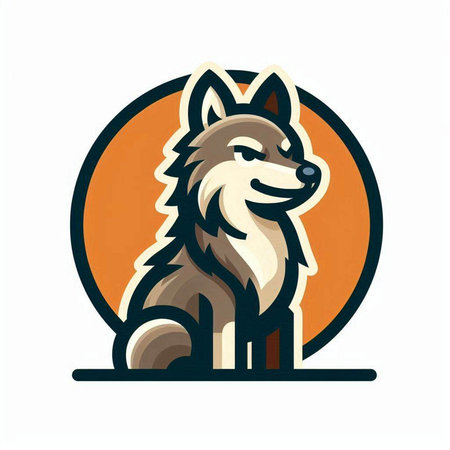 Illustration of a wolf dog with an orange circle in the backgroundのイラスト素材