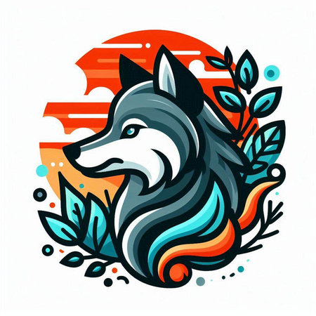 Wolf head with flowers and leaves. Vector illustration for your design.のイラスト素材