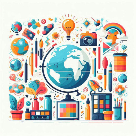 Back to school and education concept. Vector illustration in flat style.のイラスト素材