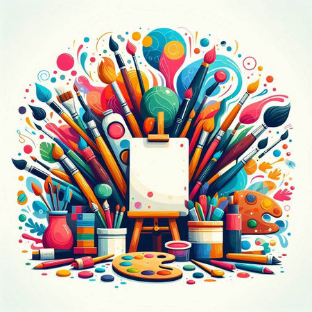 Vector illustration with artist's tools. Brushes, paints, palette and palette.のイラスト素材