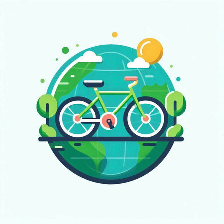 Bicycle and globe in flat style. Vector illustration. Ecology concept.のイラスト素材