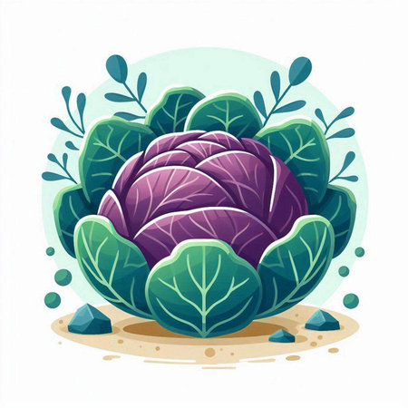 Cabbage, vector illustration. Cabbage in a pot with leaves.のイラスト素材