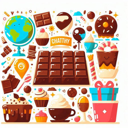 Chocolate bar, sweets, candies and cupcakes. Vector illustration.のイラスト素材
