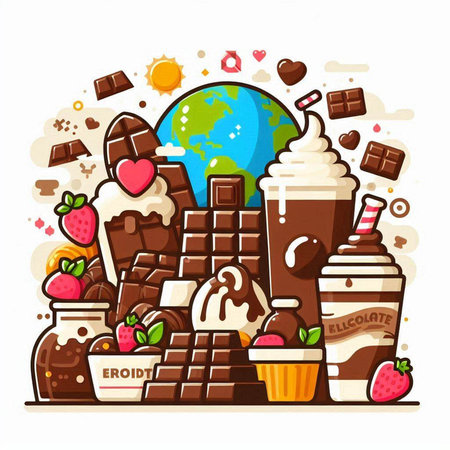 Chocolate, ice cream, cocoa, chocolate bar. Vector illustration.のイラスト素材