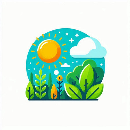 Sunny day in the forest. Vector illustration in flat style.のイラスト素材