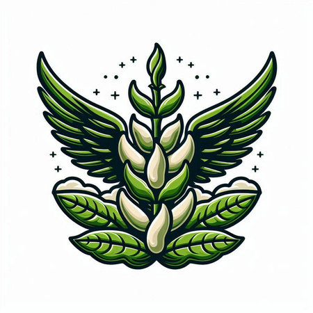 Vector illustration of a green lupine with wings and stars.のイラスト素材