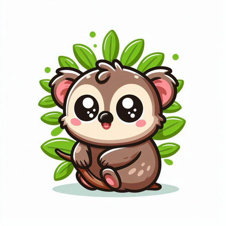 Cute little baby koala sitting on the green leaves. Vector illustration.のイラスト素材