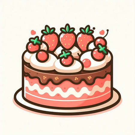 Cake with strawberries. Vector illustration of a cake with strawberries.のイラスト素材