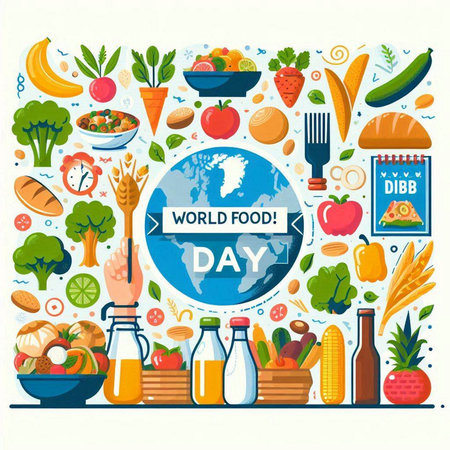 World food day poster with flat icons on white background, vector illustrationのイラスト素材
