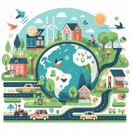 Flat design vector illustration concept of eco friendly city. World environment day.のイラスト素材