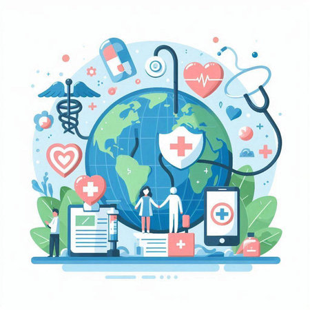 Global health care concept. Vector illustration in flat style for web designのイラスト素材
